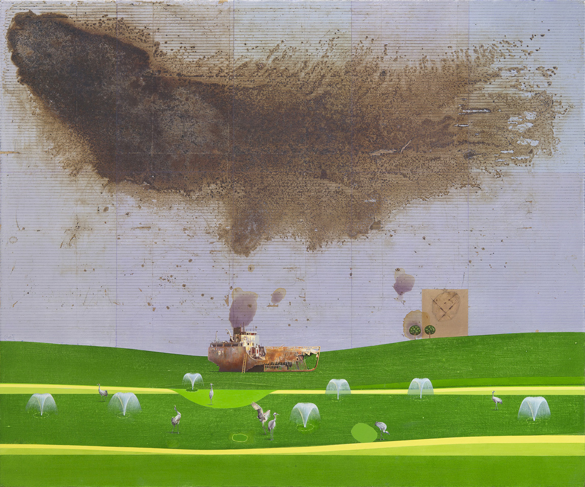 Kalvis Zuters - ‘Ship of fools in the land of fountains’ - oil on canvas - 100x120cm - d'Haudrecy Art Gallery