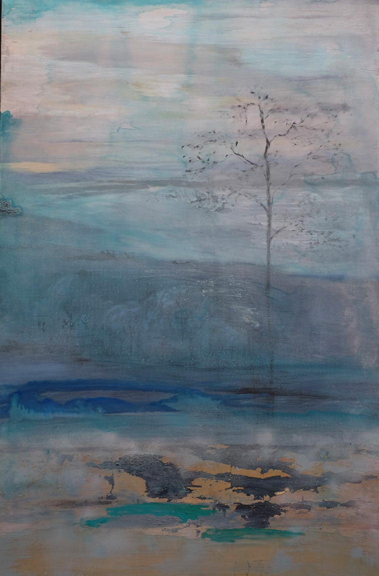 Etiyé Dimma Poulsen - ‘Morning Mist’ - mixed media on wood - 153x100cm - d'Haudrecy Art Gallery