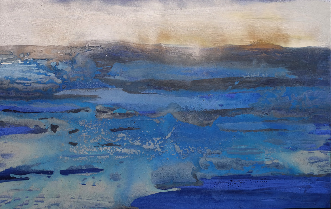 Etiyé Dimma Poulsen - ‘Sea view’ - mixed media on wood - 100x160cm - d'Haudrecy Art Gallery class=